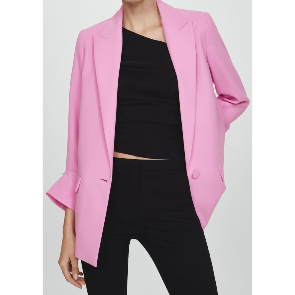 NWOT MNG pink Woman Sz XS one button tailored jacet w/turn-down sleeves lined